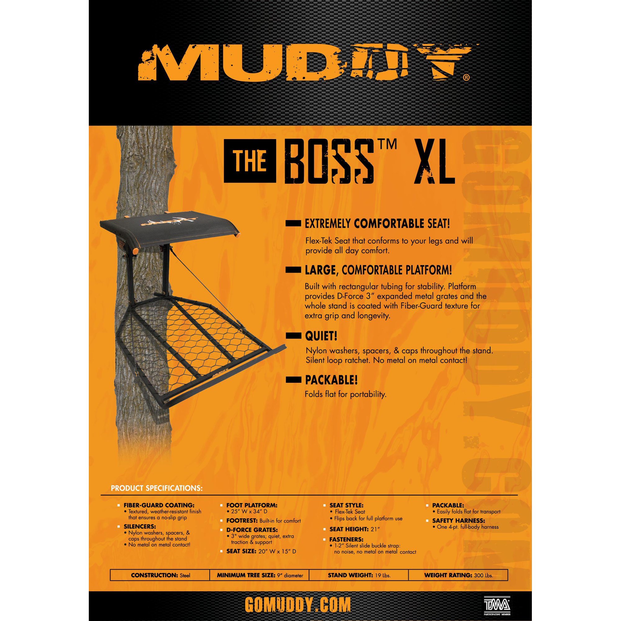 Muddy Boss Xl Hang-on Treestand with Flex-Tek Flip up Seat