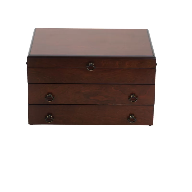 Reed & Barton Bristol Grande Mahogany Silverware Chest With Brown Lining