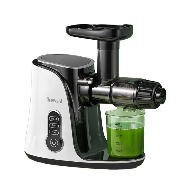 Brewsly Slow Masticating Juicer Extractor with 2-Speed Modes & Quiet Motor. White