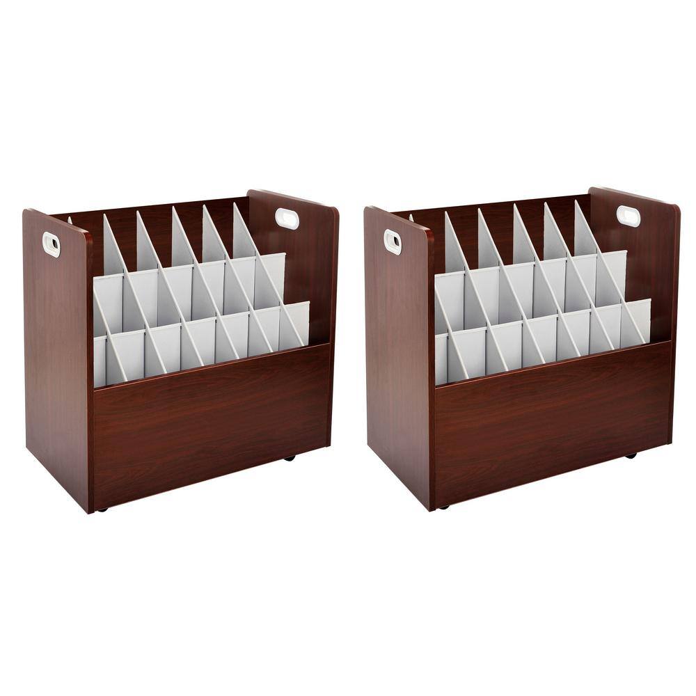 AdirOffice 21-Slot Mahogany Mobile Rolling Wood Blueprint Roll File Large Document Organizer (2-Pack). Mahogany