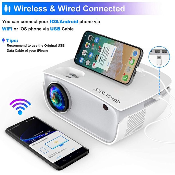 Groview WiFi Projector. 6500 Lumen Mini Projector. Full HD 1080P and 240-Inch Supported