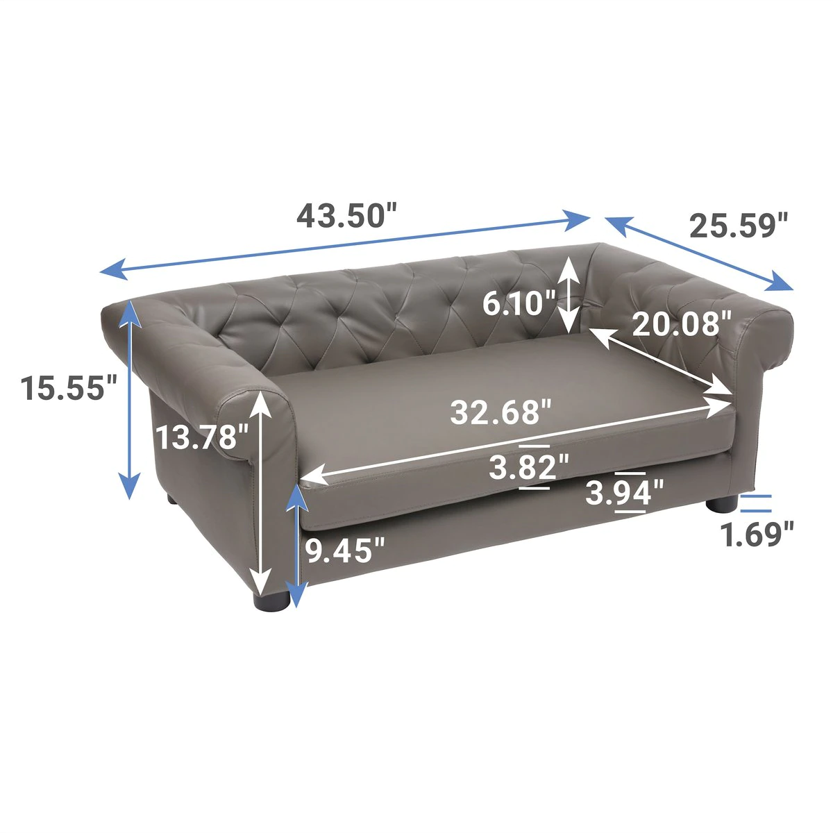 Frisco Leatherette Sofa Pet Bed. Dark Gray