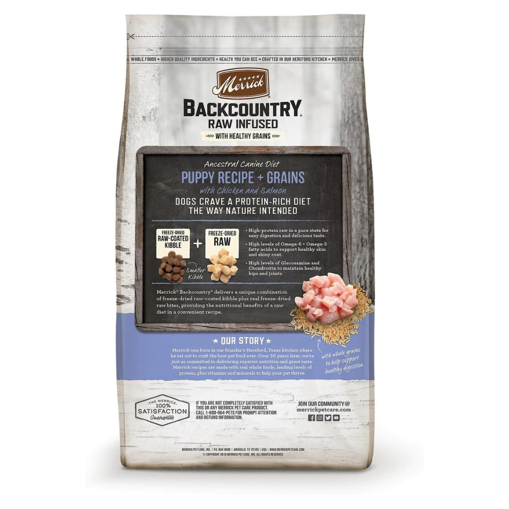 Merrick Backcountry Raw Infused Puppy Recipe + Grains with Chicken & Salmon Freeze-Dried. 10-lb bag