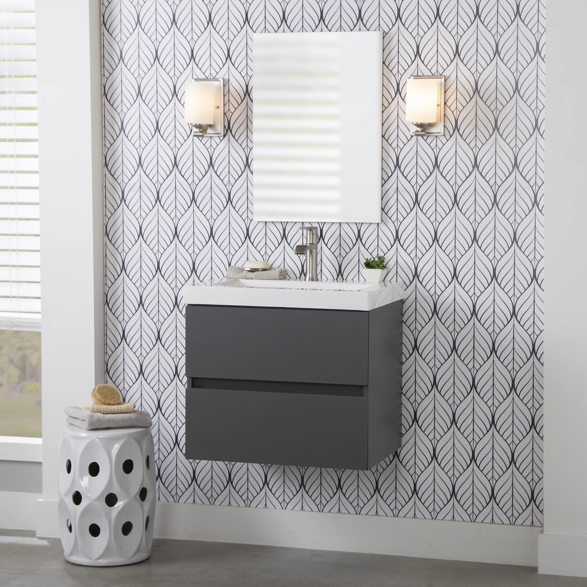 Zipcode Design Albion 24.5” Wall Mounted Single Bathroom Vanity. Cement
