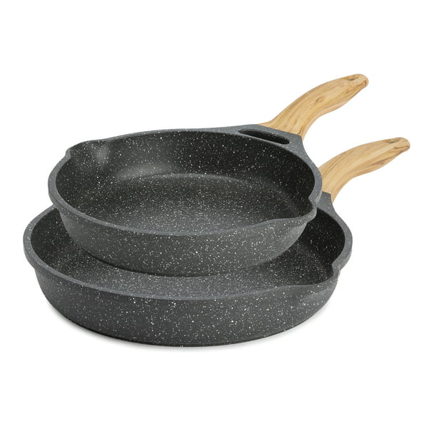 The Pioneer Woman Charcoal Speckle 2-Piece Prairie Signature Cast Aluminum Fry Pan Set. 10″ & 12″