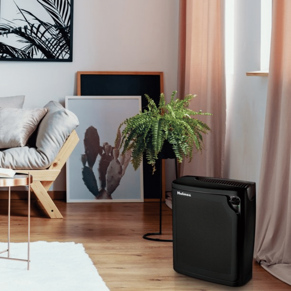 Holmes True HEPA Console Air Purifier With Filter Life Monitor Bar And Quiet Operation. Black