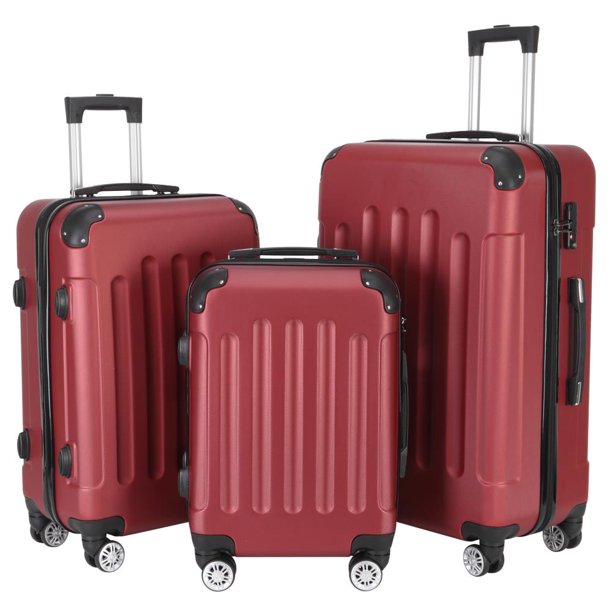 Zimtown Hardside Lightweight Spinner Red 3 Piece Luggage Set with TSA Lock. Wine Red