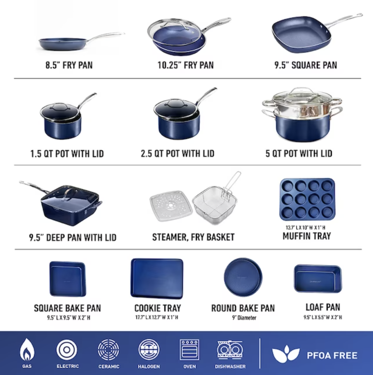 GraniteStone Diamond 20-Piece 23.4-in Aluminum Cookware Set Lid(s) Included