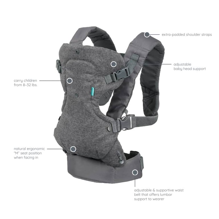 Infantino Flip 4 In 1 Convertible Baby Carrier. 4-Position. Gray