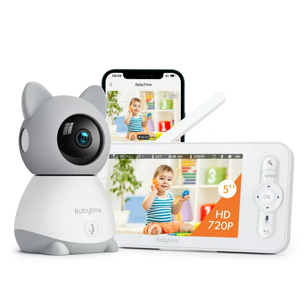 BabyTime Video Baby Monitor. BabyTime 5″ Color Display with 1080P Pan/Tilt Camera. Infrared Night Vision