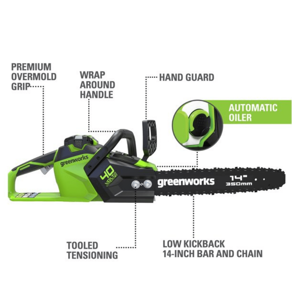 Greenworks 40V 14-Inch Brushless Chainsaw With 2.5 Ah Battery And Charger