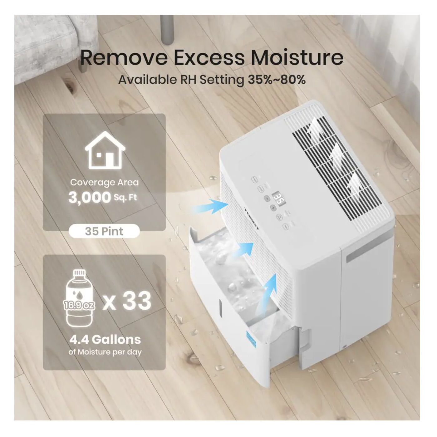 Tosot 35-Pint Capacity 3.000 sq.ft. Energy Star Dehumidifier