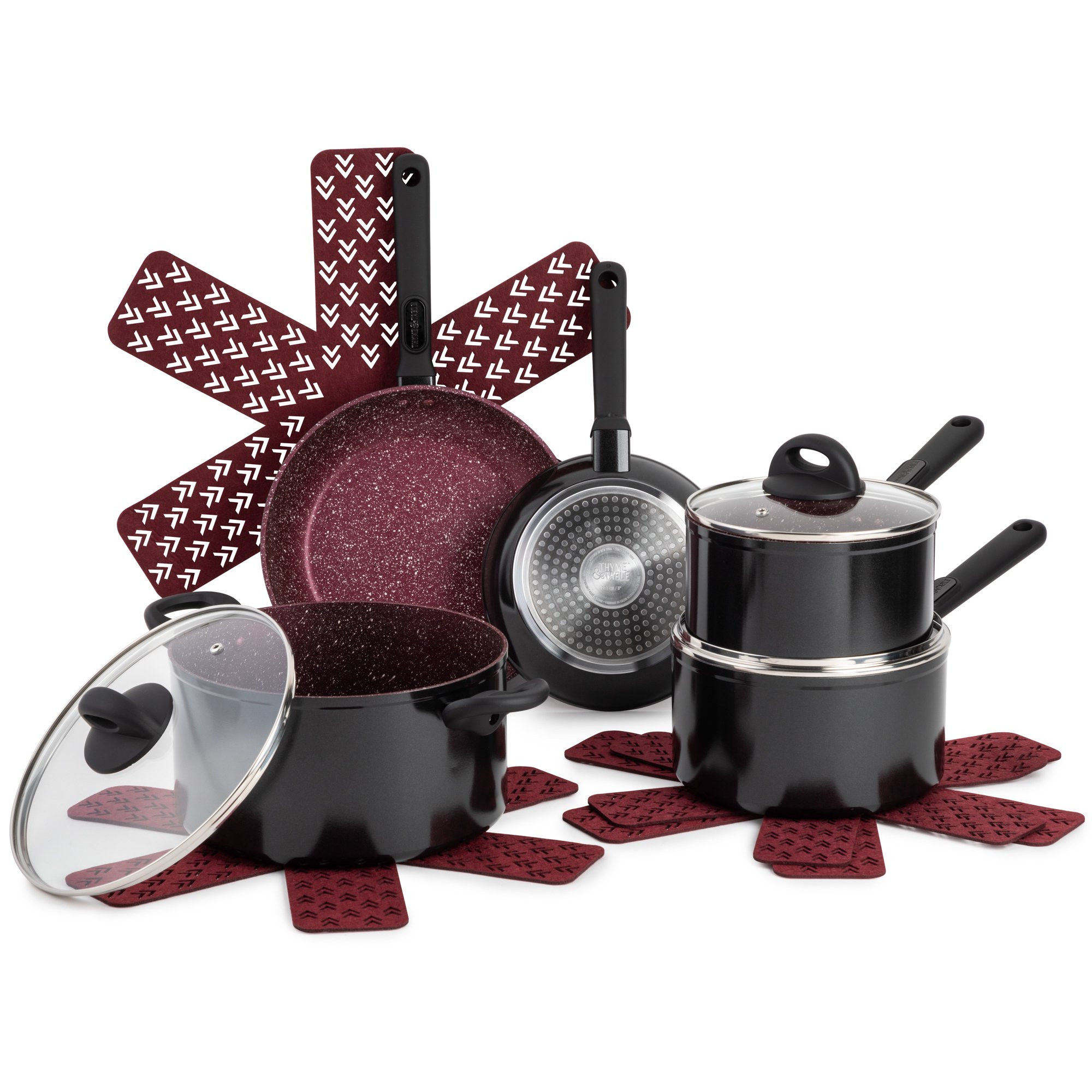 Thyme & Table Non-Stick 12 Piece Cookware Set. Scarlet Red