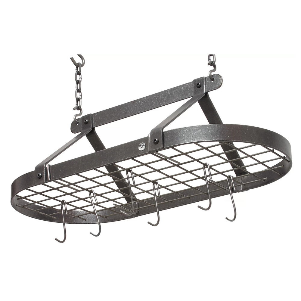 Enclume Hammered Steel Gourmet Oval Hanging Pot Rack