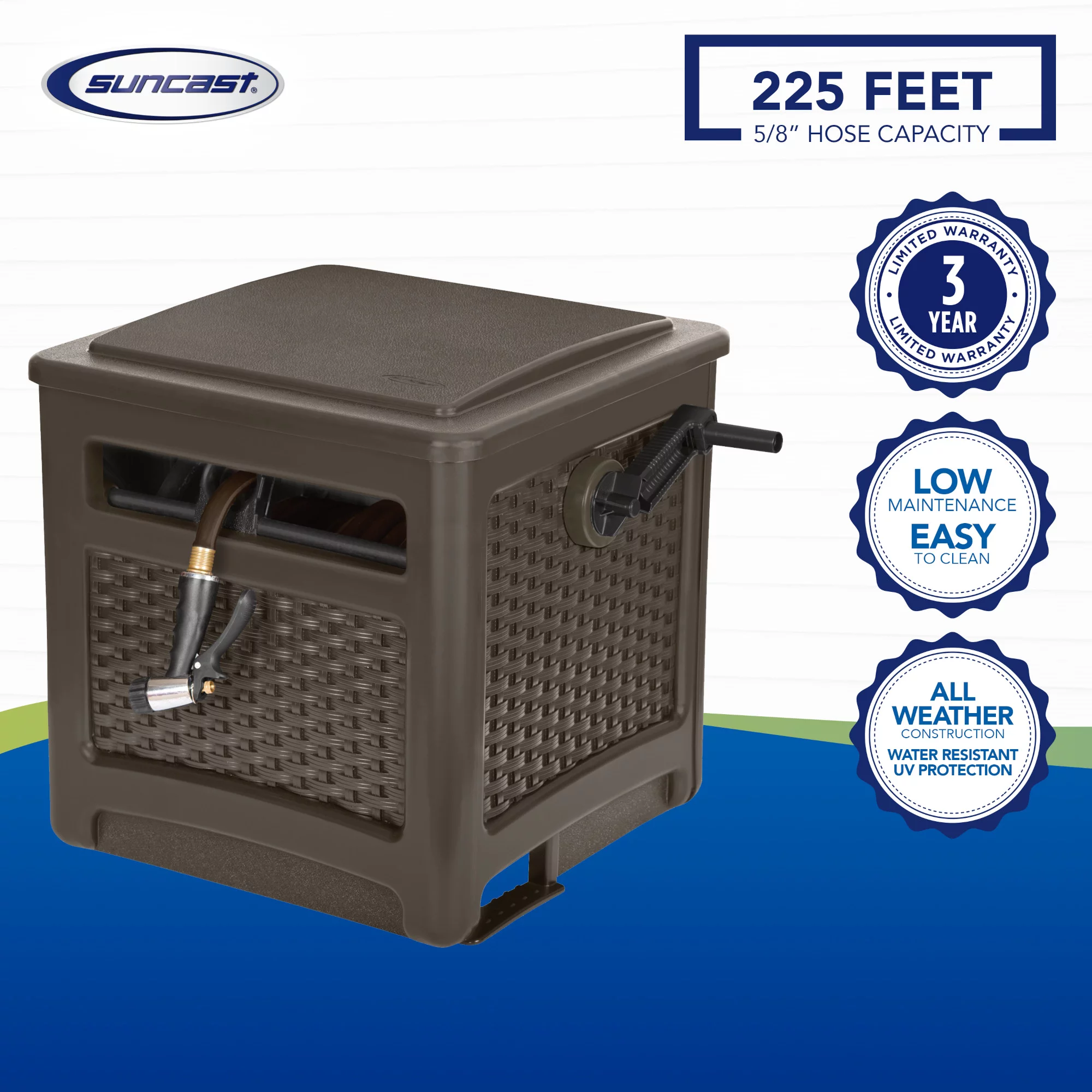 Suncast 225 ft. Smart Trak Wicker Garden Hose Reel Guide and Hideaway. Java Brown