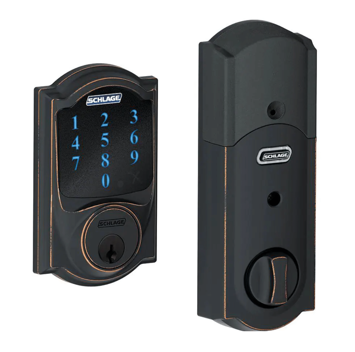Schlage Camelot Aged Bronze Connect Smart Door Lock with Alarm. Aged Bronze
