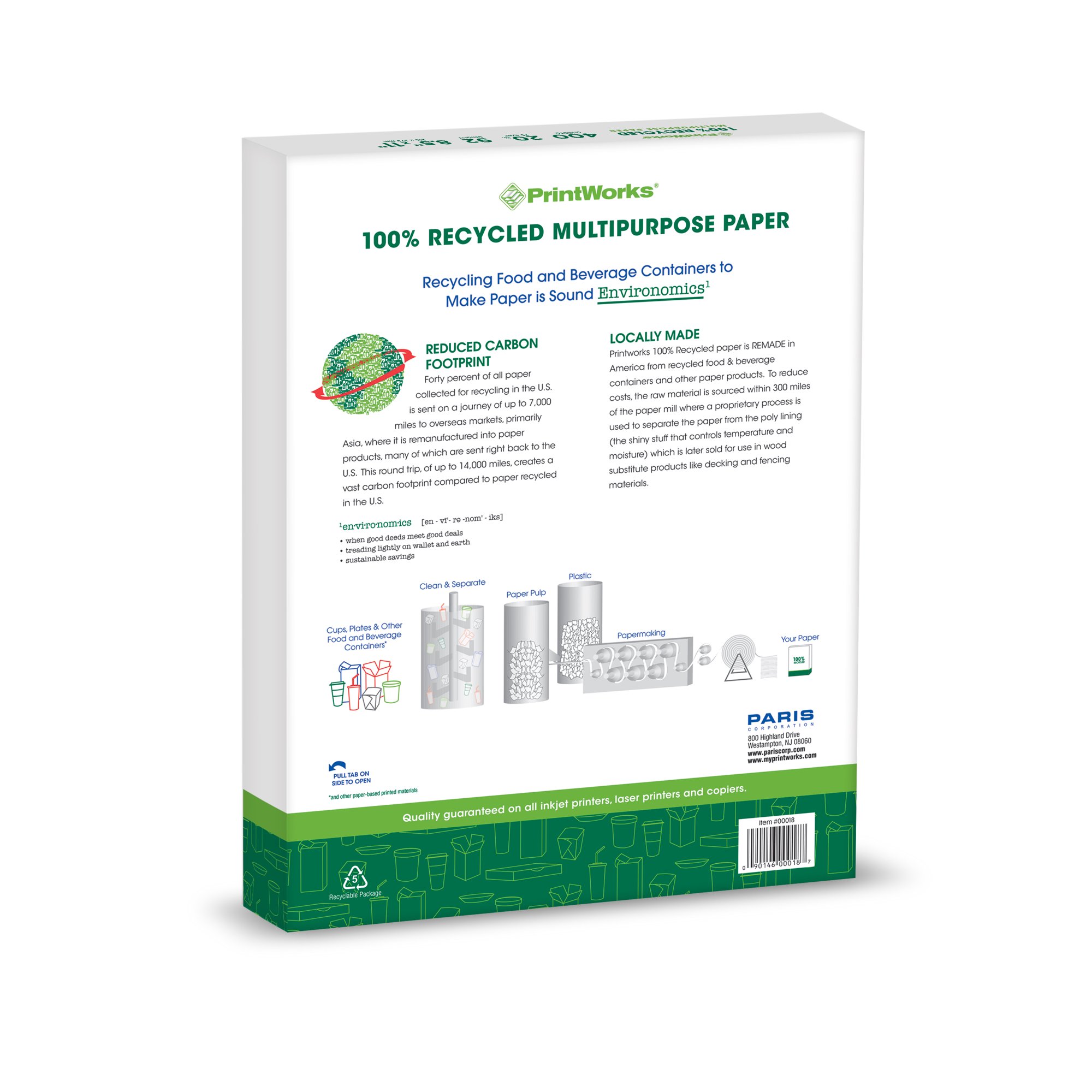 PrintWorks Recycled Multipurpose Paper. 20 lb.. 92 Bright. 8.5″ x 11″. 2400 Sheets