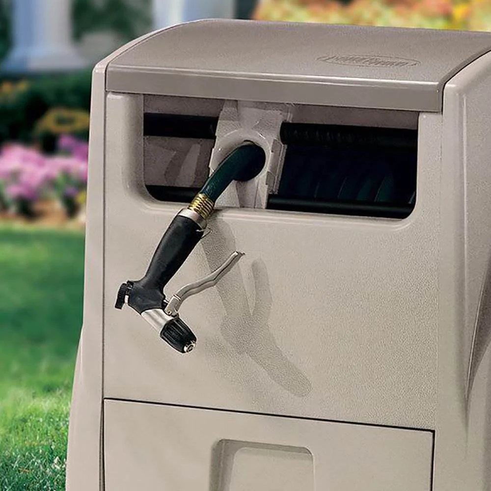 Suncast CPLPW100 Powerwind 100′ Automatic Garden Reel for 5/8″ Hose. Taupe