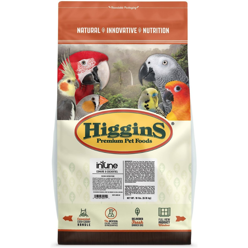 Higgins InTune Natural Conure & Cockatiel Bird Food. 18-lb Bag