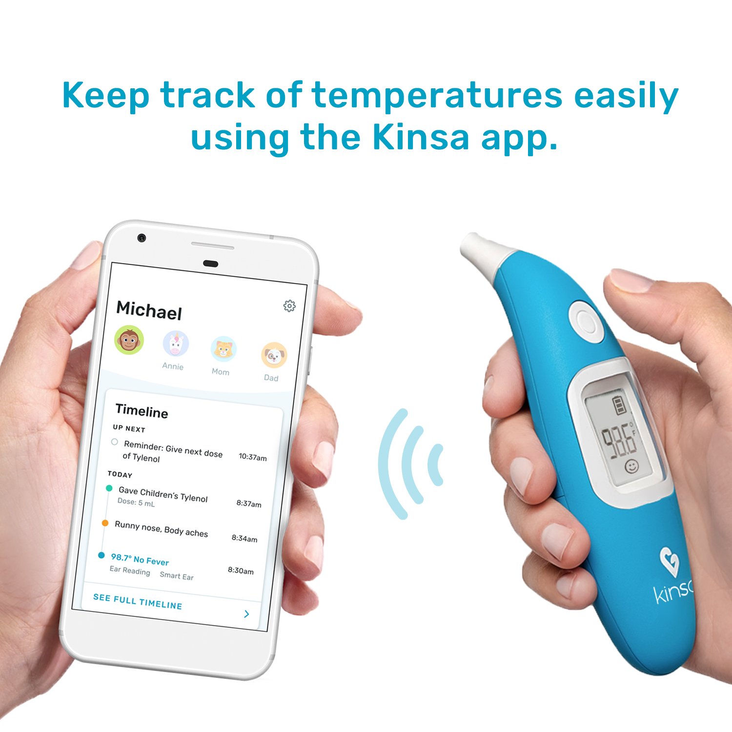 Kinsa Smart Ear Bluetooth Non Contact Thermometer with Family Health Tracking App