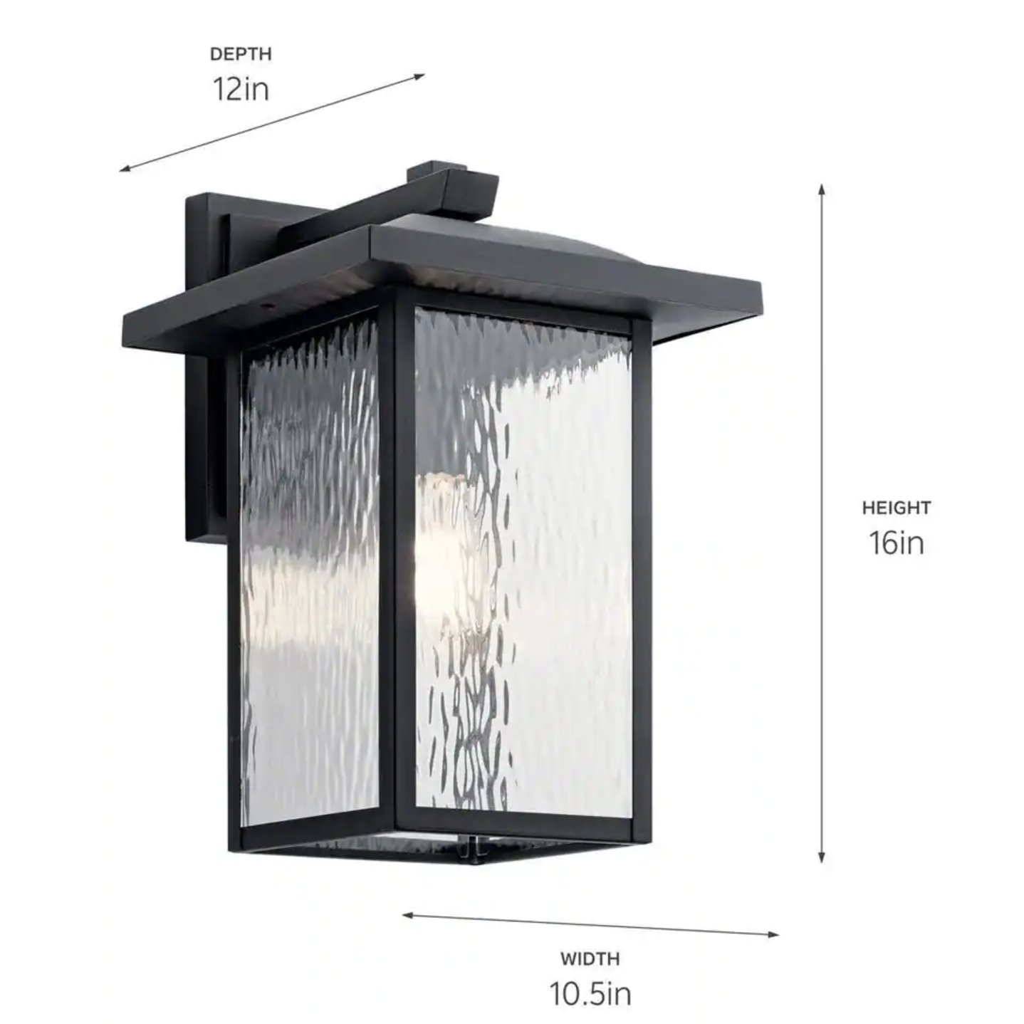 Kichler Capanna 16 in. 1-Light Textured Black Outdoor Light Wall Sconce with Clear Water Glass (1-Pack)