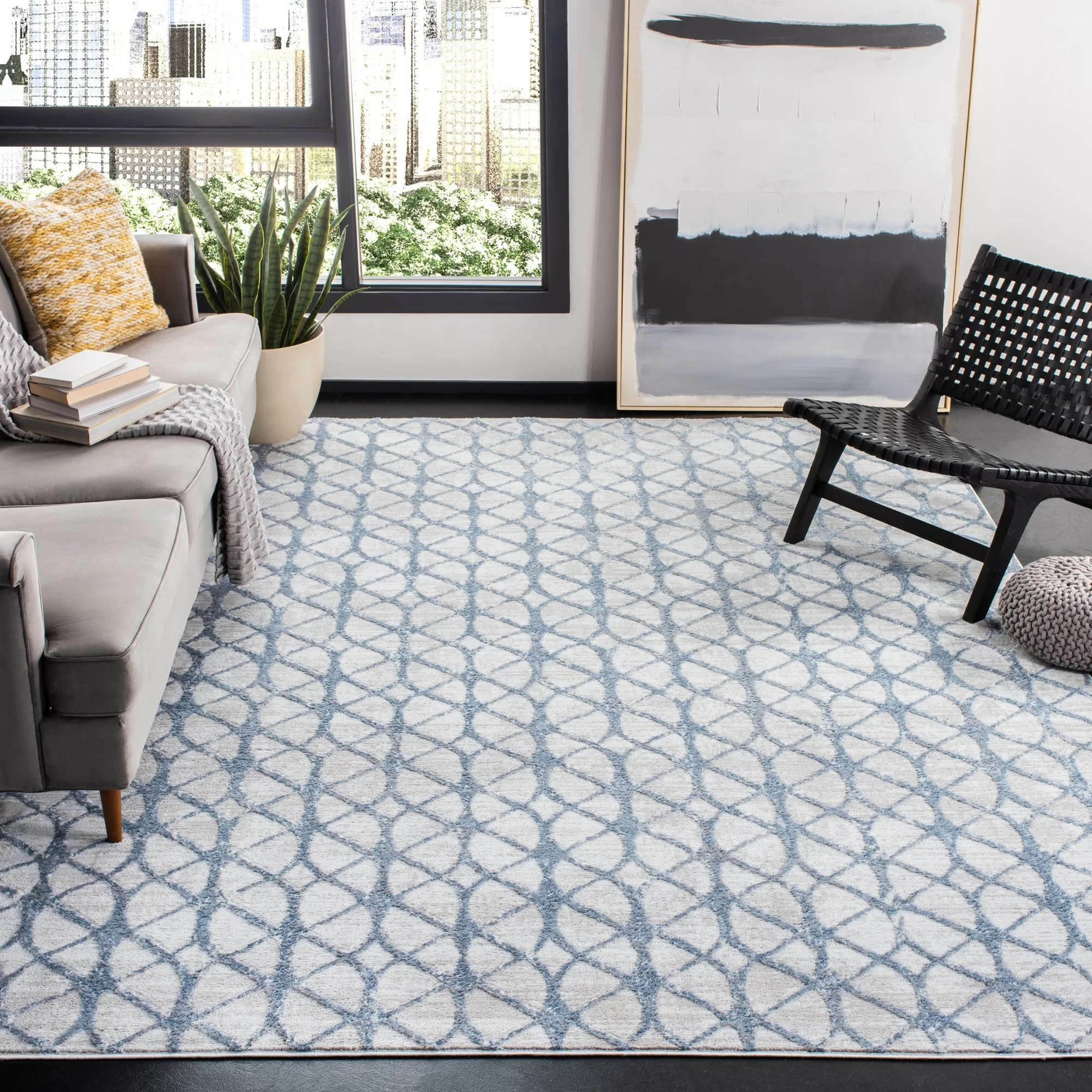 Breakwater Bay Shellie Machine Woven / Power Loomed Gray/Blue Rug