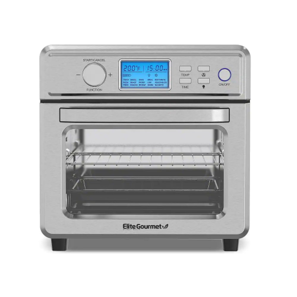 Elite Gourmet 22 qt. Black Stainless Steel Digital Air Fryer Oven with LCD Display and Interior Light- Silver
