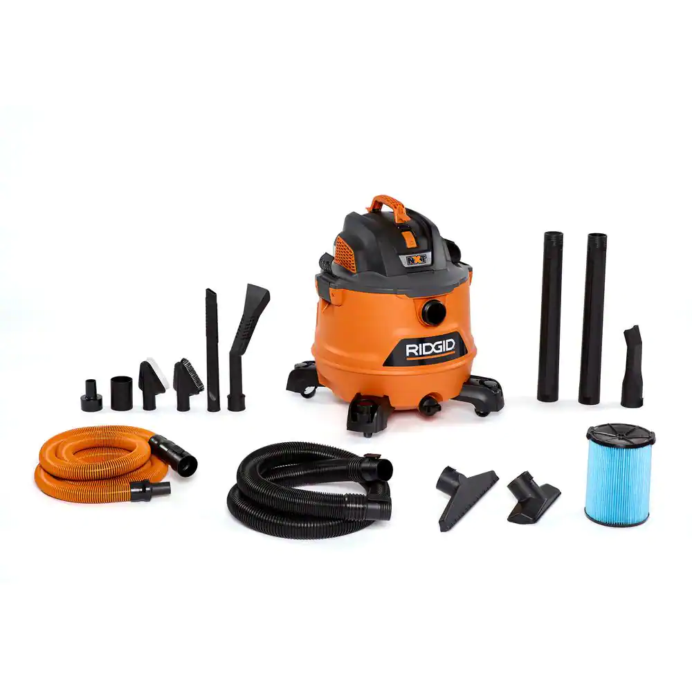 Ridgid 14 Gallon 6.0 Peak HP NXT Wet/Dry Shop Vacuum with Fine Dust Filter. Hose. Accessories and Premium Car Cleaning Kit
