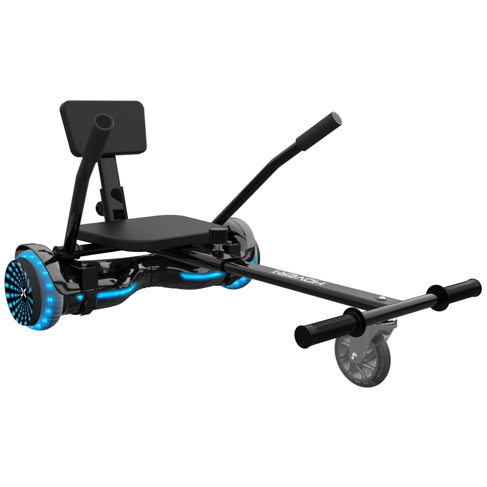 Hover-1 Turbo Hoverboard and Kart Combo in Black. Infinity LED Wheels. Hoverboard and Hover Kart Included