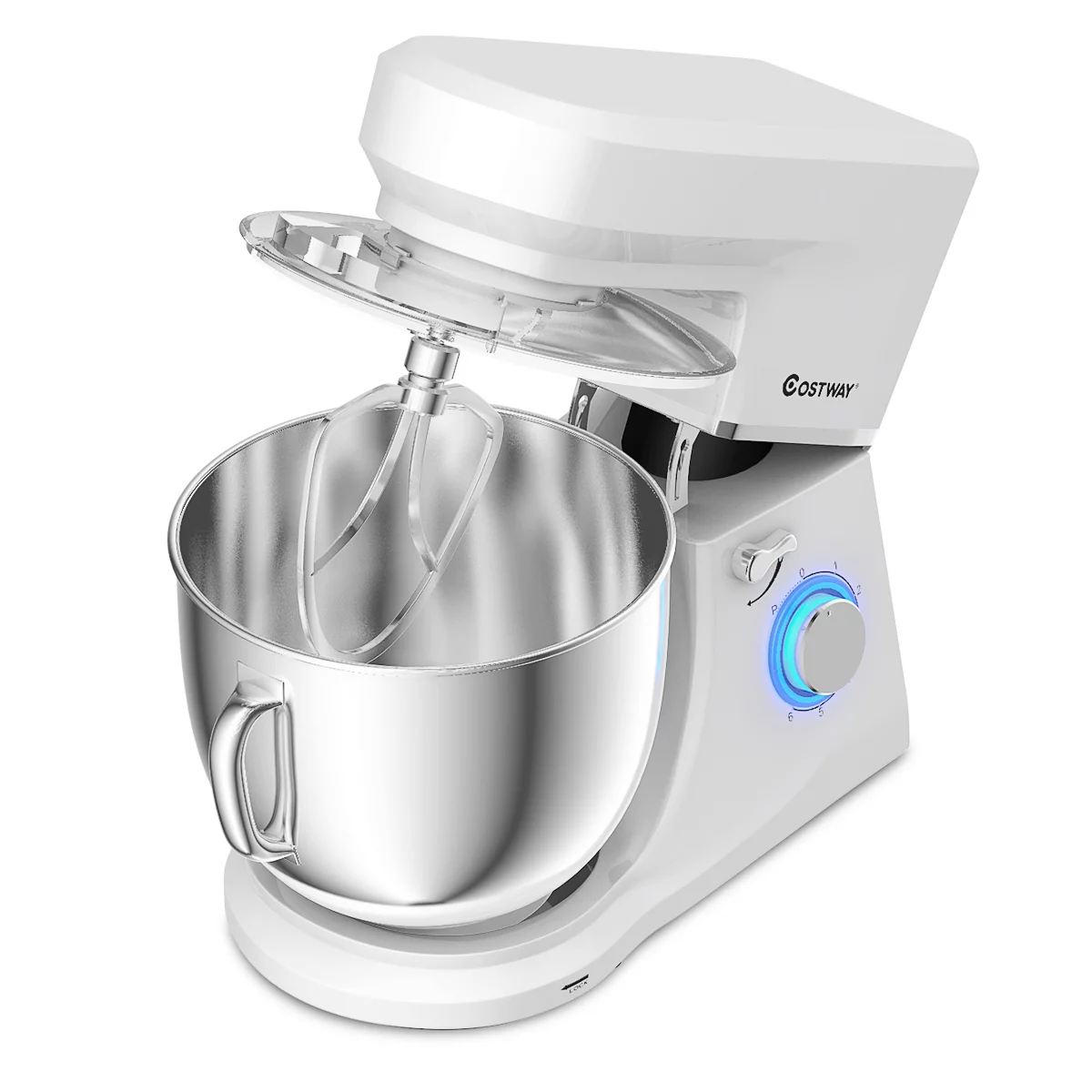Costway Tilt-Head Stand Mixer 7.5 Qt 6 Speed 660W with Dough Hook. Whisk & Beater. White
