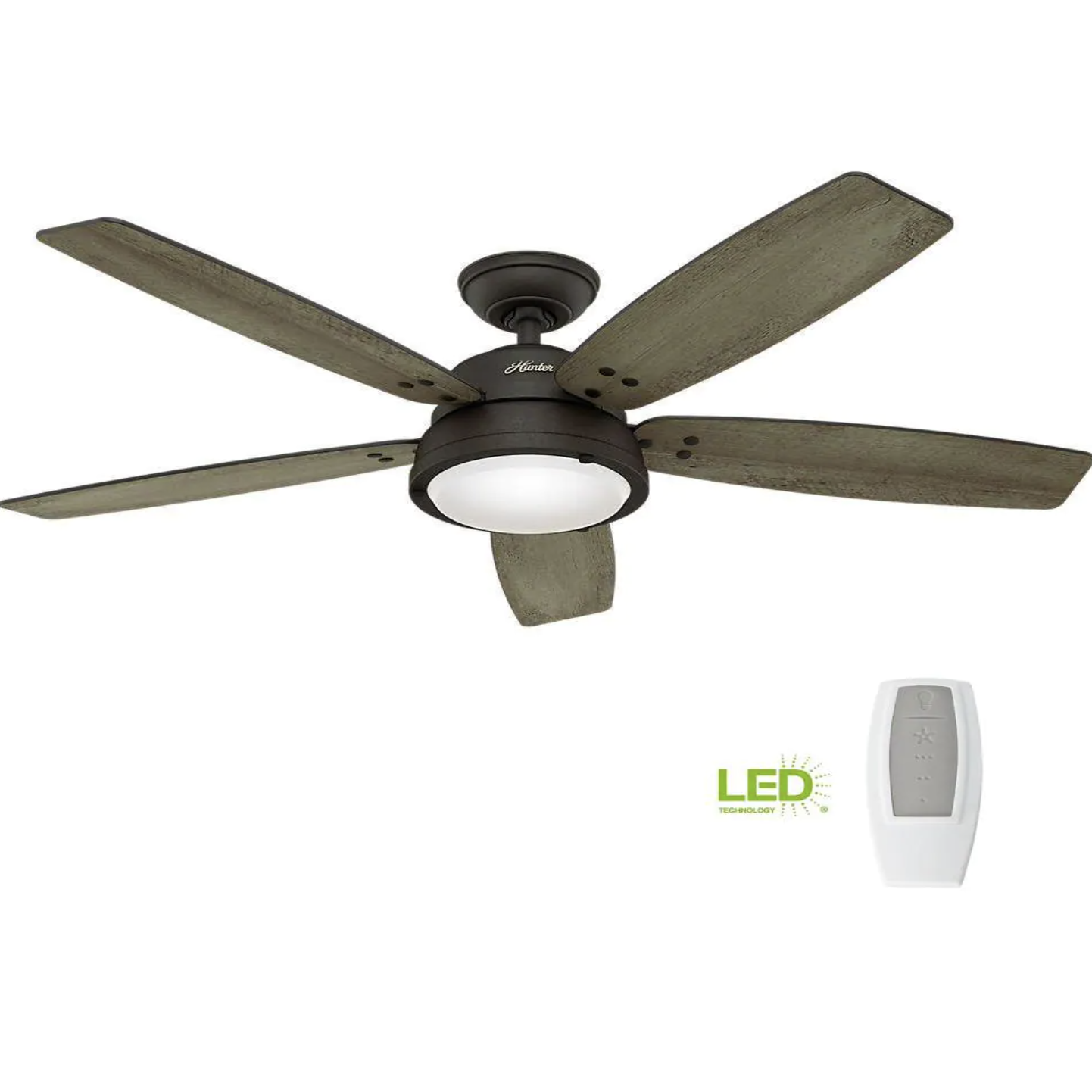 Hunter Channelside 52 in. LED Indoor/Outdoor Noble Bronze Ceiling Fan with Remote Control