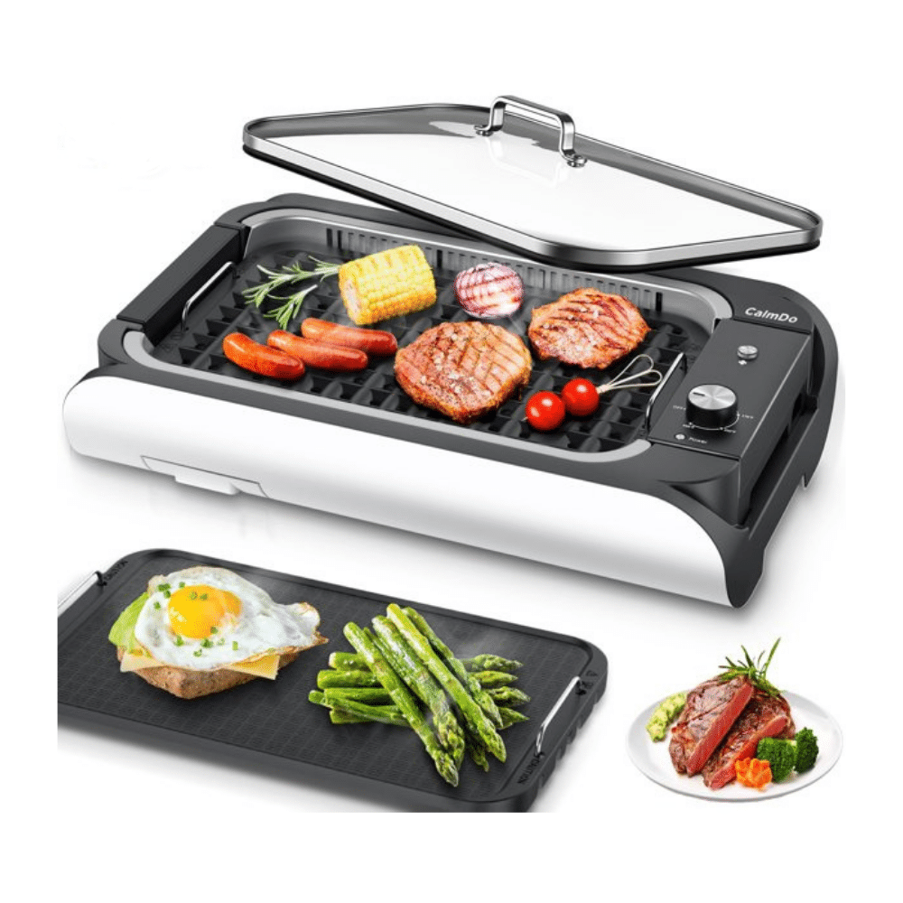 CalmDo CD-GR001 1000W Smokeless Electric Grill with Non-stick Removable Grill. Detachable Oil Collection Pan