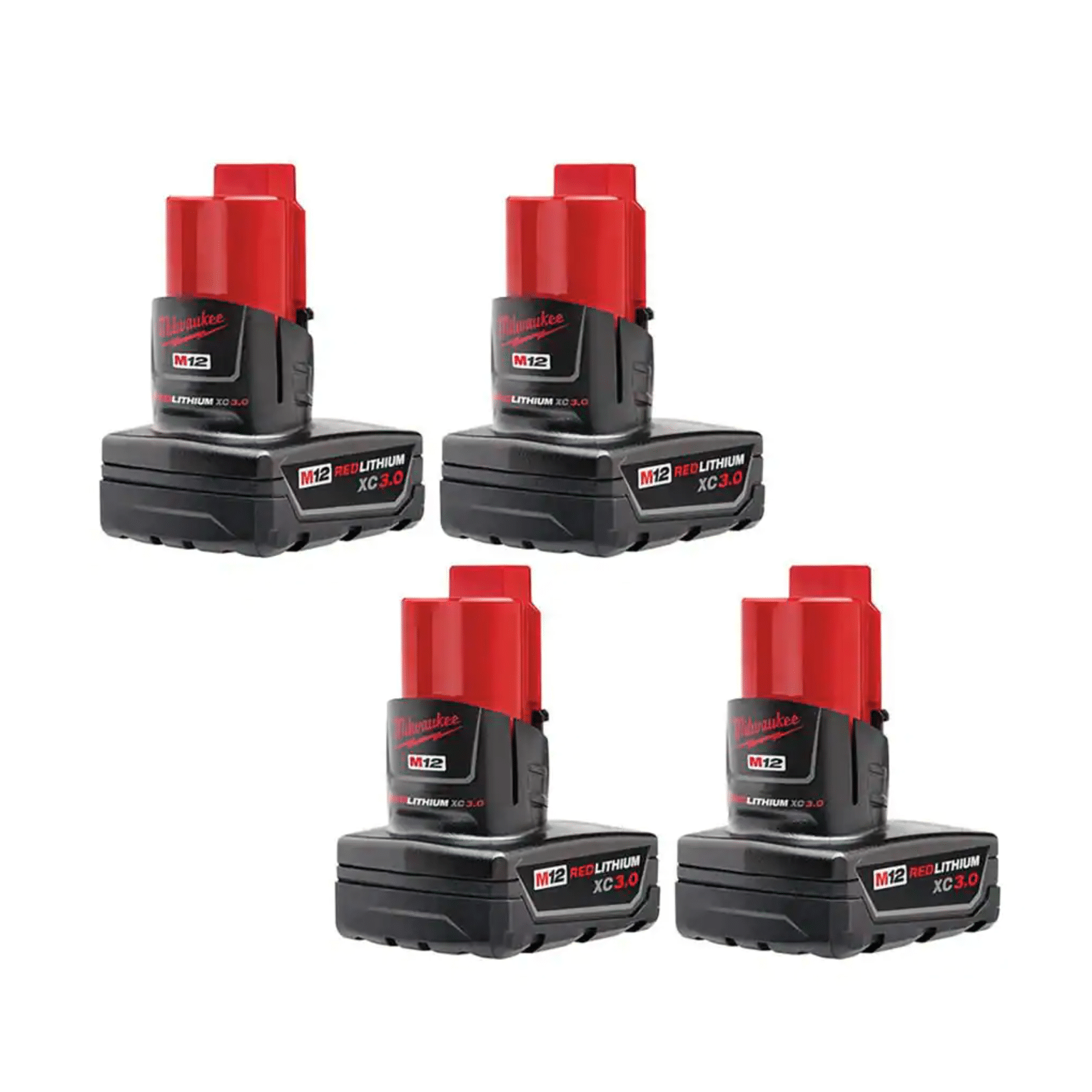 Milwaukee M12 12-Volt Lithium-Ion XC Extended Capacity 3.0 Ah Battery Pack. 4-Pack (48-11-2412-48-11-2412)