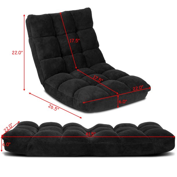 Costway Adjustable 14-Position Floor Chair Folding Lazy Gaming Sofa Chair Cushioned-Black