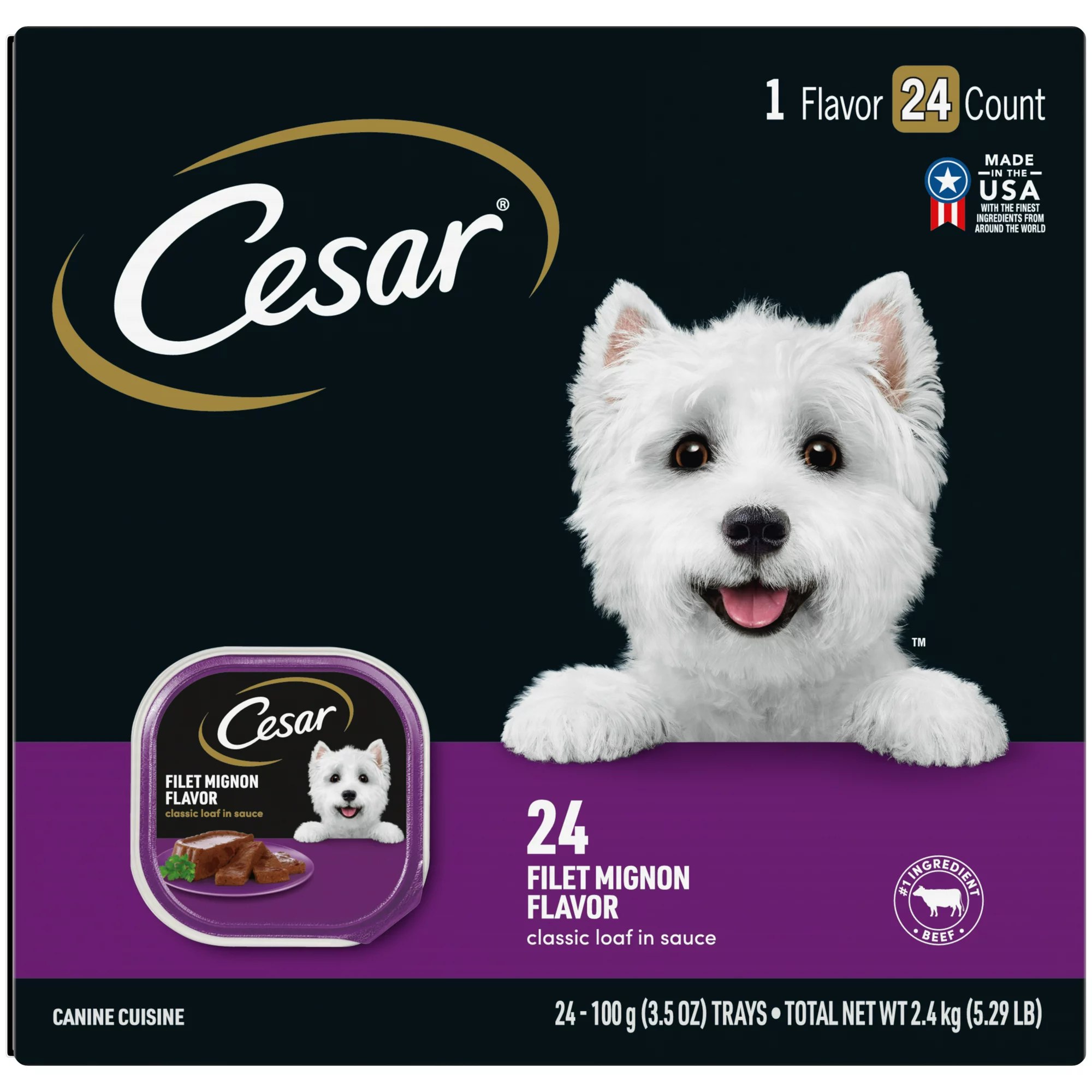 Cesar Classic Loaf In Sauce Filet Mignon Flavor Wet Dog Food Multipack. 3.5 Oz.Trays. 24 Pack