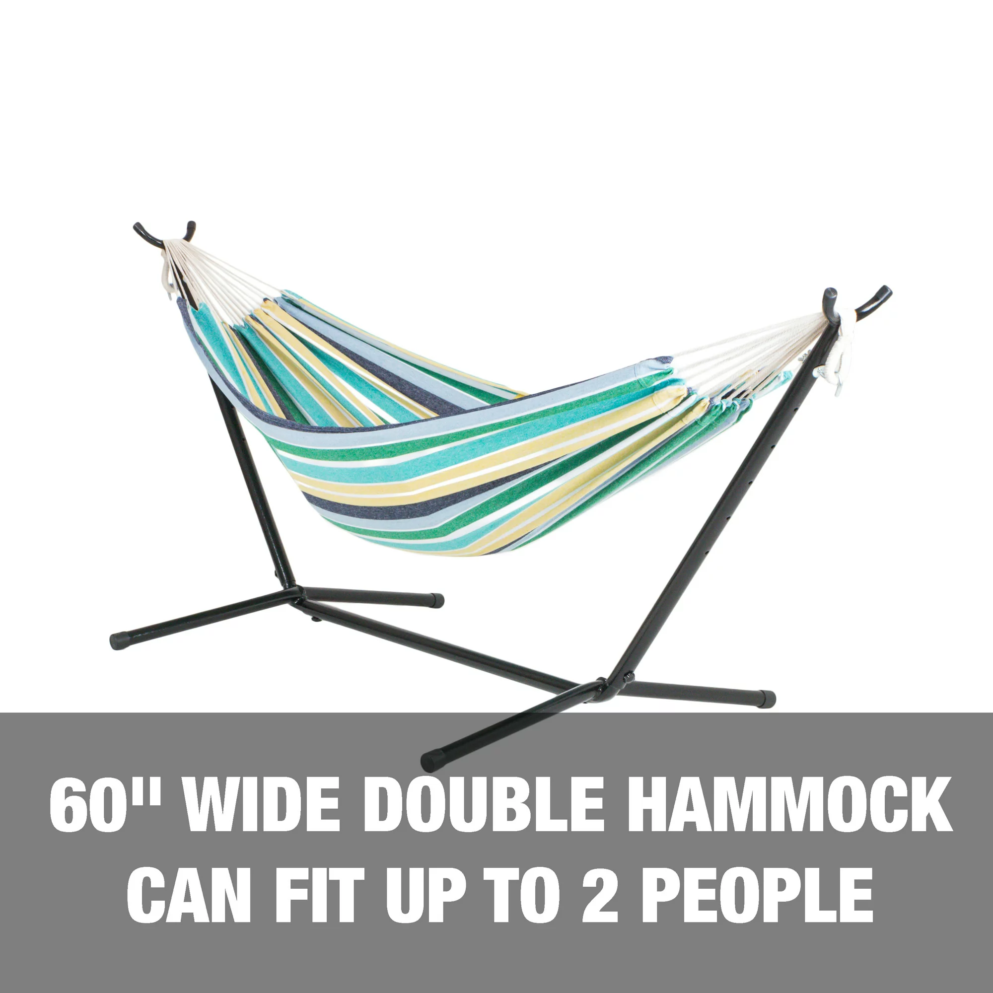 Bliss Hammocks Double Hammock with Space Saving 9ft. Stand & Premium Carry Bag. Country Club Stripe