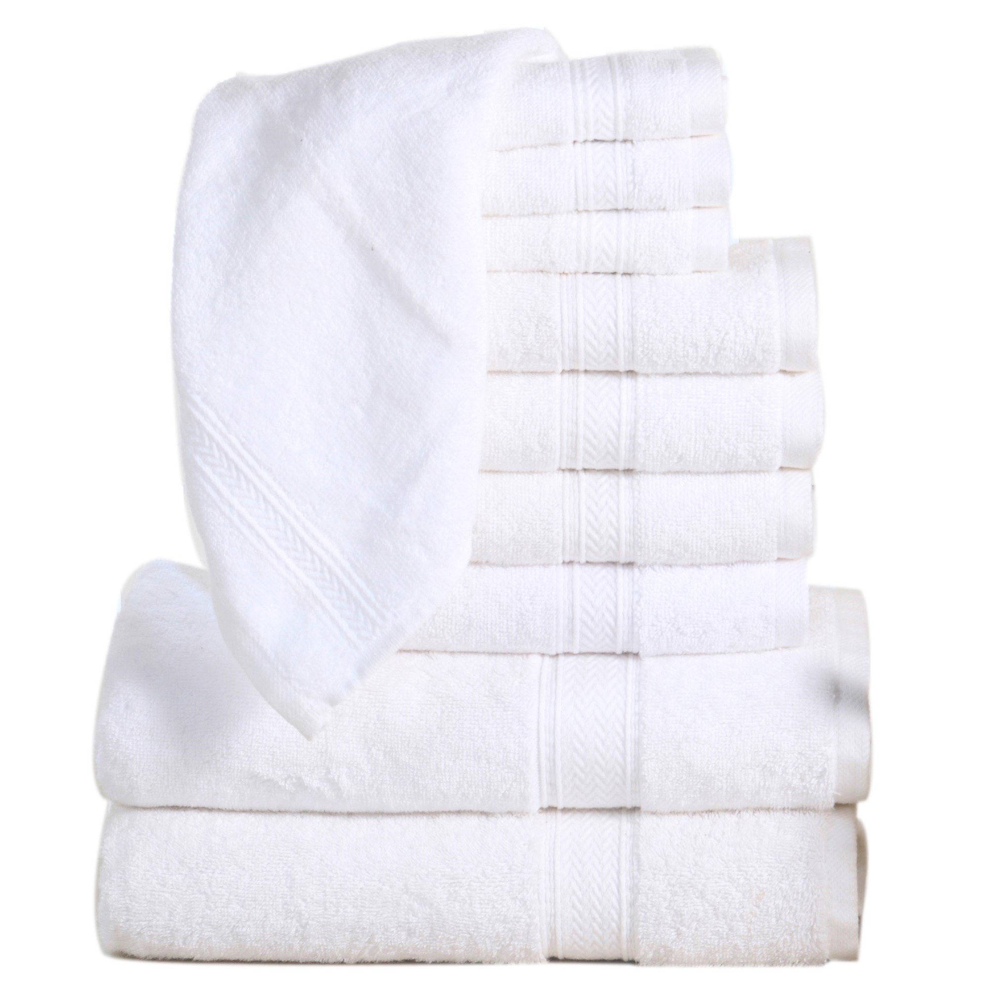 Addy Home Best Value 10-Piece Cotton Bath Towel Set (2 Bath. 4 Hand. 4 Wash). White