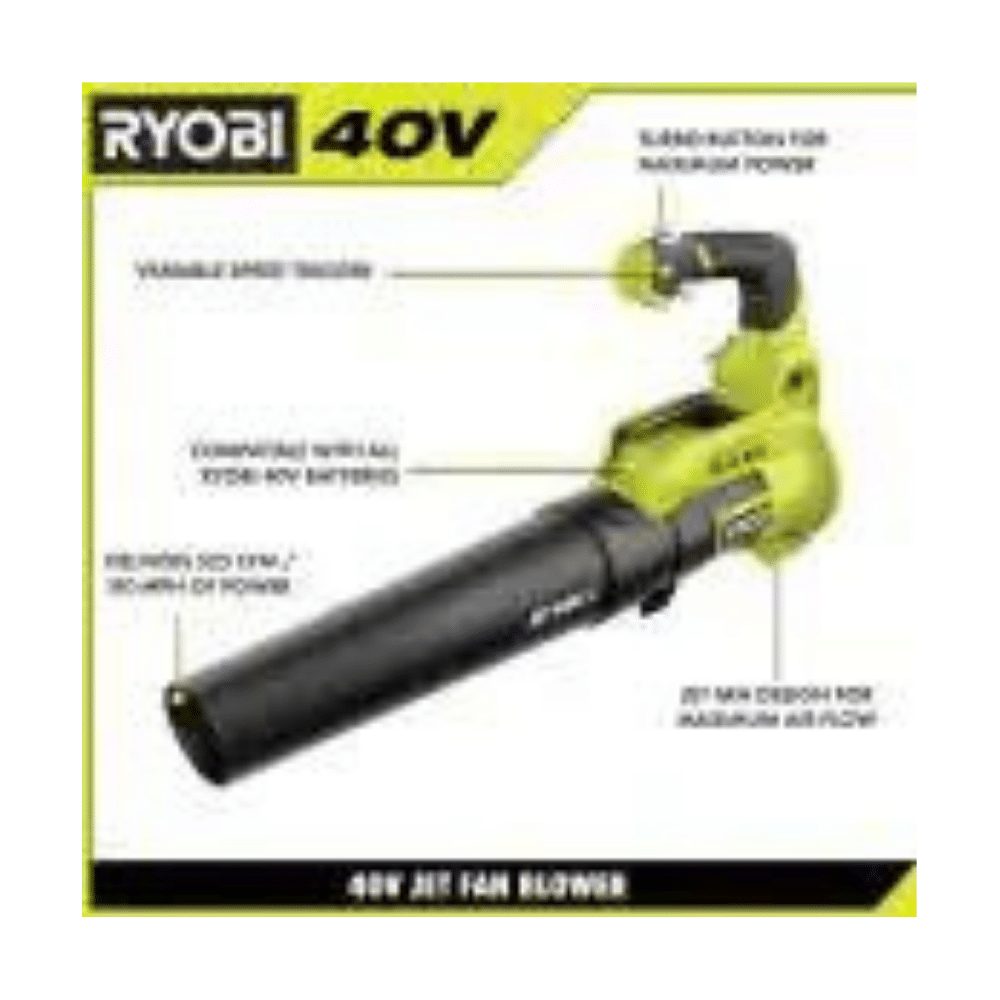 Ryobi 40V 110MPH 525CFM Cordless Battery Variable-Speed Jet Fan Leaf Blower. RY40480VNM