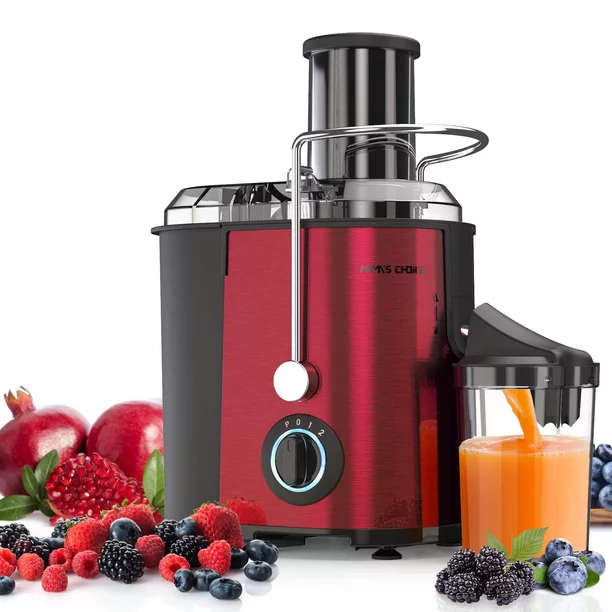 Mama-s Choice Juicer Machine. 800W Juice Extractor With 3” Big Mouth. 3 Speed Centrifugal Juicer. Red