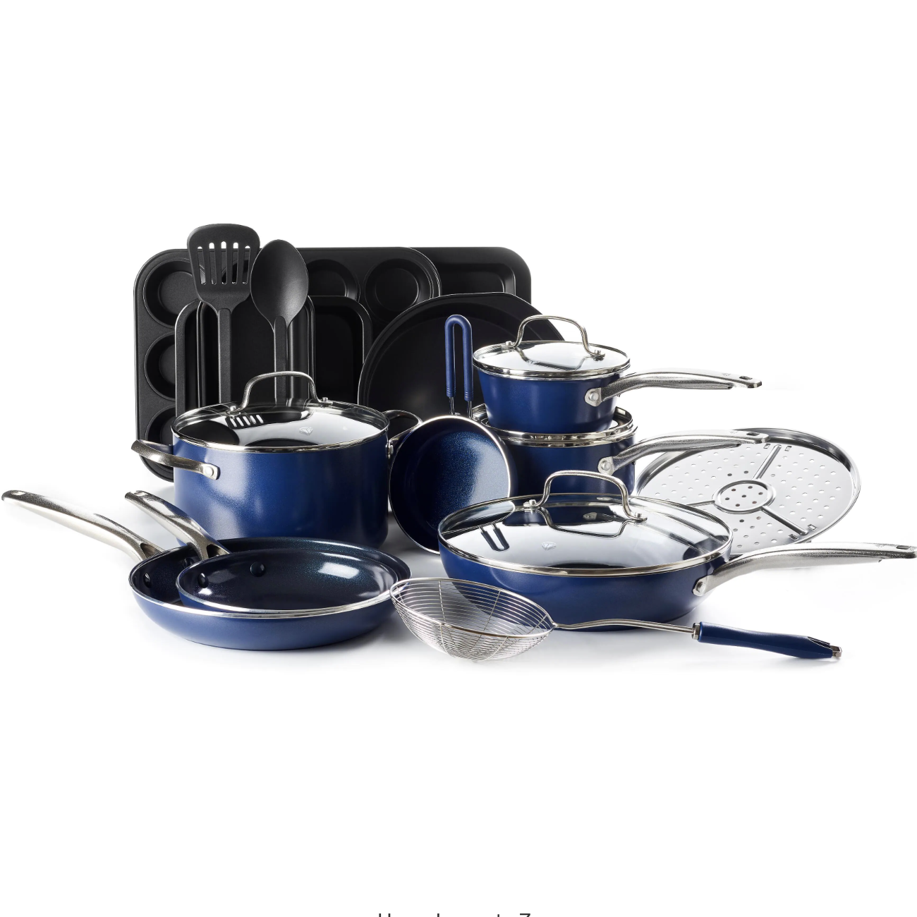 Blue Diamond 20-Piece Aluminum Ceramic Nonstick Cookware Set. Blue