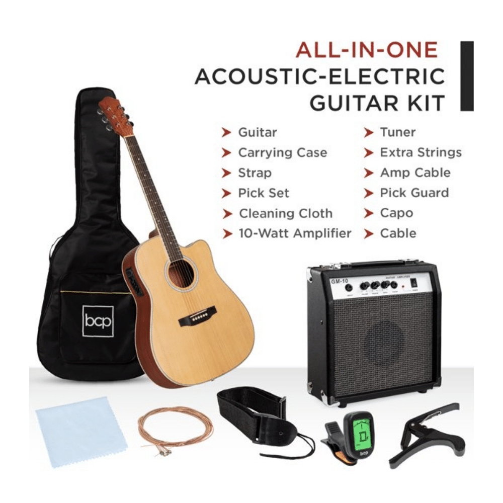 Best Choice Products Beginner Acoustic-Electric Guitar Starter Set 41″ . Brown
