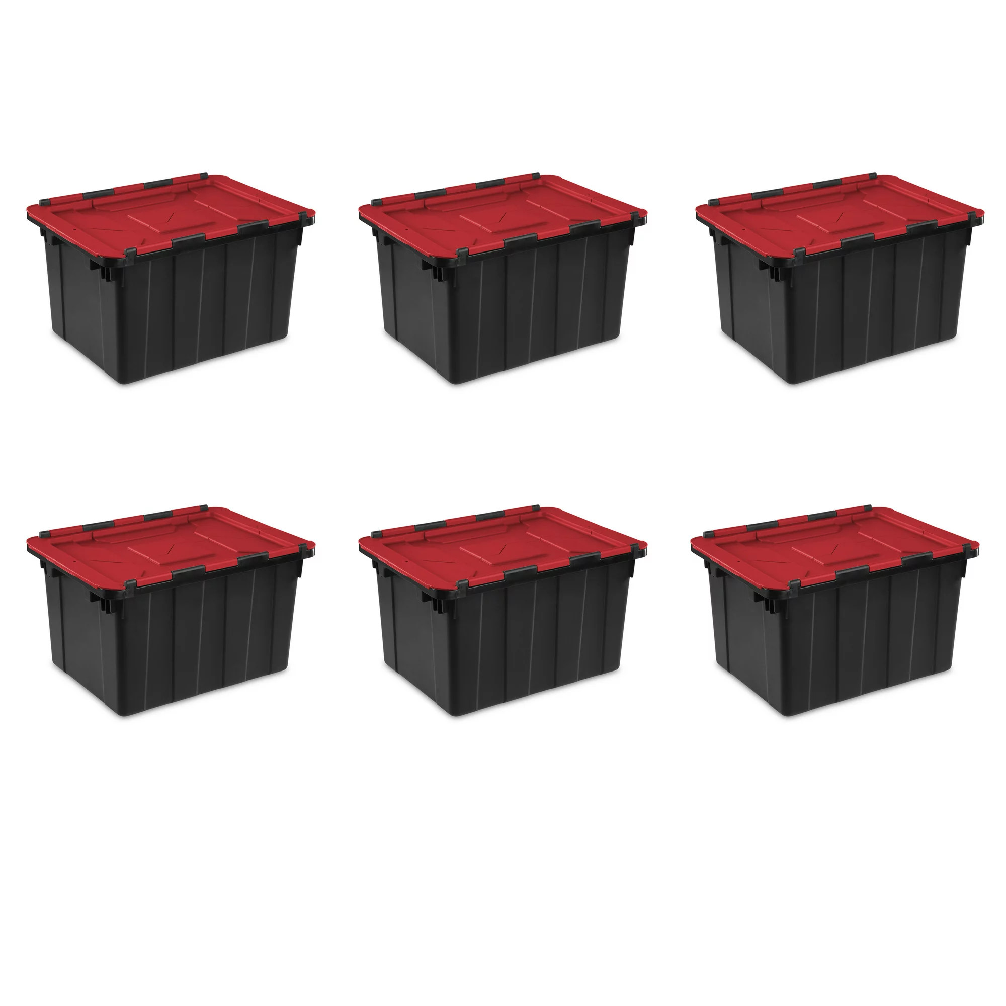 Sterilite 12 Gallon Hinged Lid Industrial Tote Plastic. Black. Set of 6
