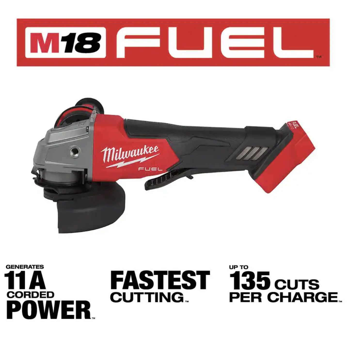 Milwaukee M18 Fuel 18V Lithium-Ion Brushless Cordless 4-1/2 in./5 in. Grinder w/Paddle Switch. Tool-Only (2880-20)