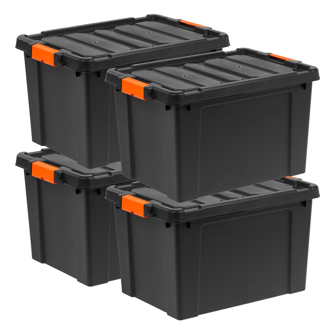 Iris USA 19 Gallon Heavy Duty Plastic Storage Box. Black. Set of 4