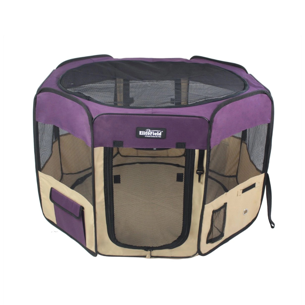 EliteField 2-Door Soft-Sided Dog & Cat Playpen. Purple & Beige. 36 x 36 x 24 - in