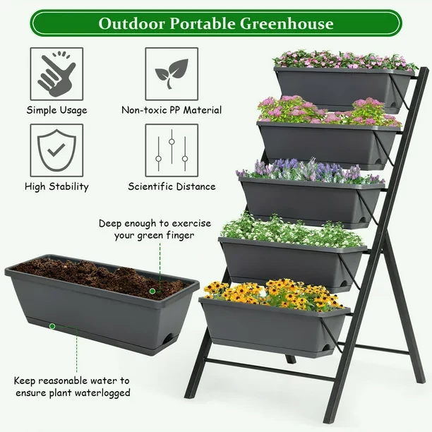 Costway 4 FT Vertical Raised Garden Bed 5-Tier Planter Box For Patio Balcony Flower Herb