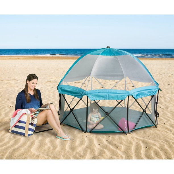 Regalo My Play 8 Panel Foldable and Portable Play Yard with Full UV Canopy. Teal