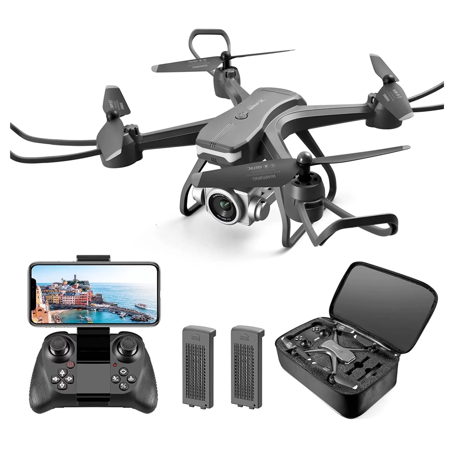 4DRC V14 Drone with 1080P HD Camera Live Video 120°Wide-Angle Wifi Altitude Hold. 3D Flip. 2 Batteries
