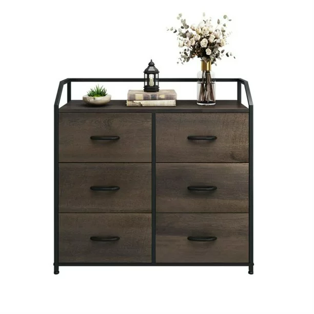 Homfa Fabric Dresser With 6 Drawers Wide Chest Of Drawers. Dark Brown