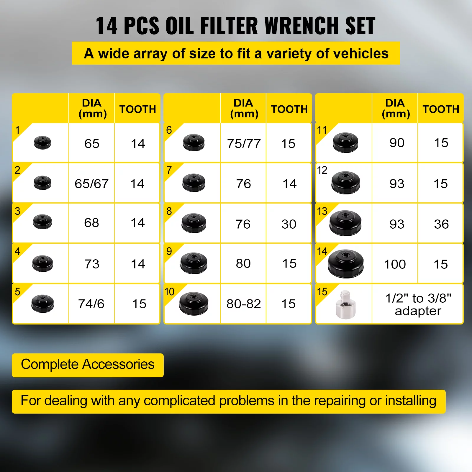 Vevor Oil Filter Socket Set. 14 Pcs Oil Filter Wrench Set